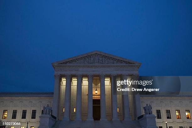 The U.S. Supreme Court is seen in at dusk on February 14, 2016 in Washington, DC. Supreme Court Justice Antonin Scalia was at a Texas Ranch Saturday...