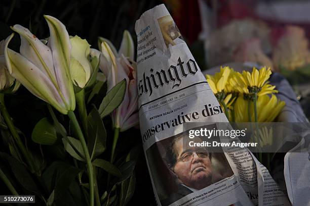 Makeshift memorial for Supreme Court Justice Antonin Scalia is seen at the U.S. Supreme Court, February 14, 2016 in Washington, DC. Supreme Court...