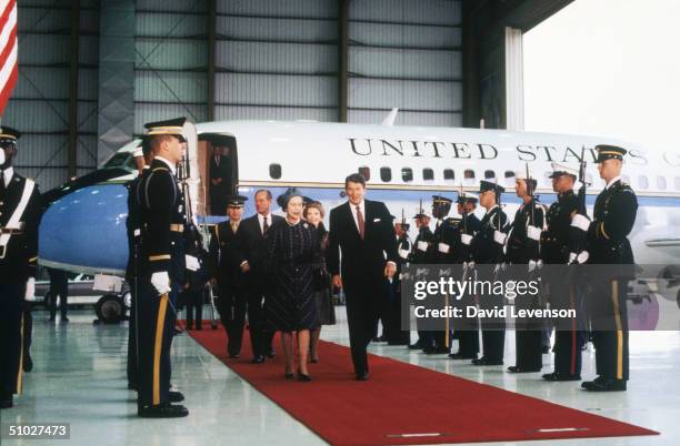 Queen Elizabeth II and Prince Philip, Duke of Edinburgh with US President Ronald Reagan and his wife Nancy Reagan arriving in Santa Barbara,...