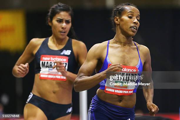 Dawit Seyaum of Ethiopia competes in the Women's 1500 m during the New Balance Indoor Grand Prix at Reggie Lewis Center on February 14, 2016 in...