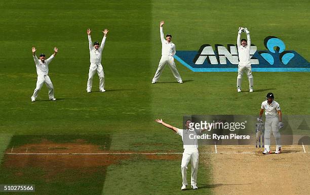 Josh Hazlewood of Australia appeals for the wicket of Doug Bracewell of New Zealand during day four of the Test match between New Zealand and...