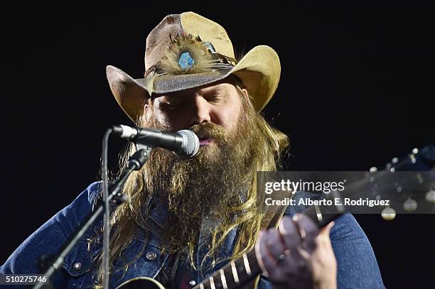 Musician Chris Stapleton performs onstage during Lucian Grainge's 2016 Artist Showcase Presented by American Airlines and Citi at The Theatre at Ace...