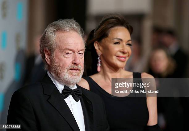 Giannina Facio and Ridley Scott attend the EE British Academy Film Awards at The Royal Opera House on February 14, 2016 in London, England.
