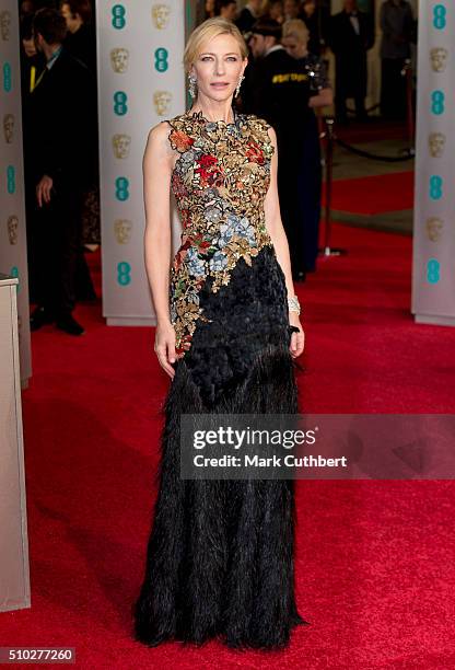 Cate Blanchett attends the EE British Academy Film Awards at The Royal Opera House on February 14, 2016 in London, England.