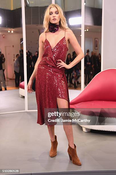 Model Model Elsa Hosk poses wearing Diane Von Furstenberg Fall 2016 show during New York Fashion Week on February 14, 2016 in New York City.