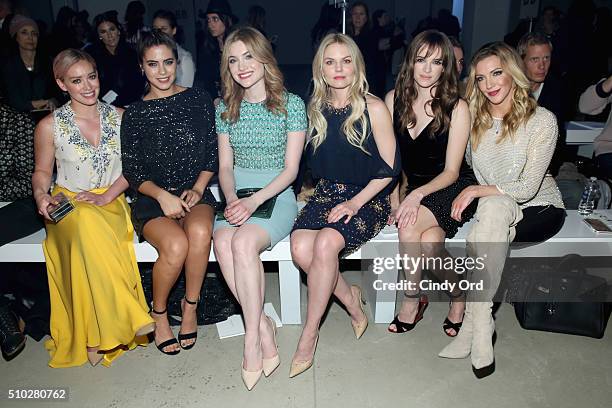 Actresses Hilary Duff, Lorenza Izzo, Skyler Samuels, Jennifer Morrison, Danielle Panabaker and actress Katie Cassidy attend the Jenny Packham Fall...