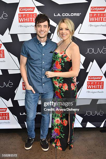 Kevin Manno;Ali Fedotowsky attend the Colgate Optic White Beauty Bar Ð Day 2 at Hudson Loft on February 14, 2016 in Los Angeles, California.