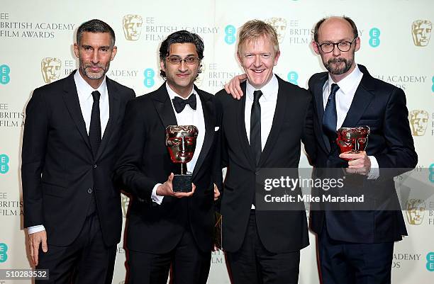 Asif Kapadia, James Gay-Rees, David Joseph and Chris King with the award for Best Documentary for 'Amy' in the winners room at the EE British Academy...
