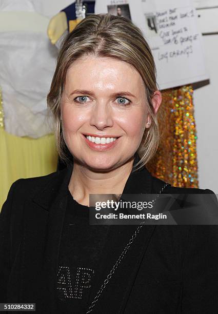 Designer Jenny Packham poses for a picture backstage at the Jenny Packham Fall 2016 New York Fashion Week: The Shows at The Gallery, Skylight at...