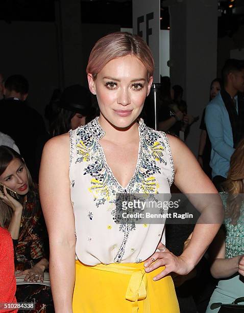 Actress Hilary Duff attends the Jenny Packham Fall 2016 New York Fashion Week: The Shows at The Gallery, Skylight at Clarkson Sq on February 14, 2016...