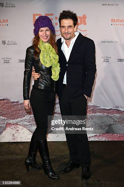 Oliver Mommsen and his wife Nicola Mommsen attend the Bavaria Film Party RE:BOOT on February 14, 2016 in Berlin, Germany.