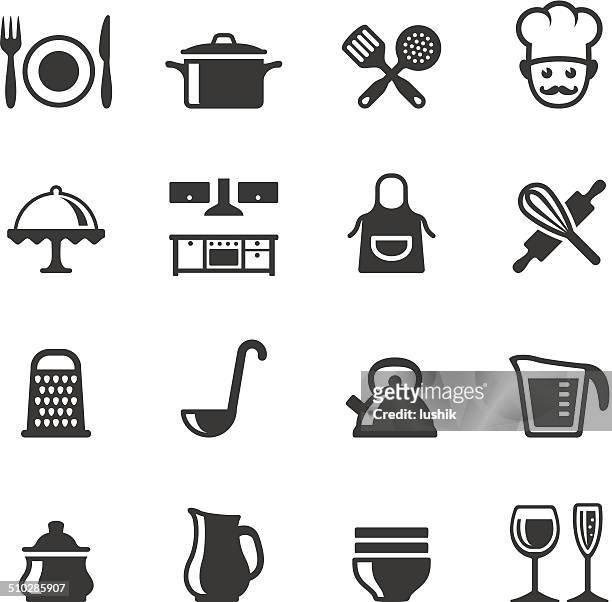 stockillustraties, clipart, cartoons en iconen met soulico icons - cooking - plateau keukengereedschap
