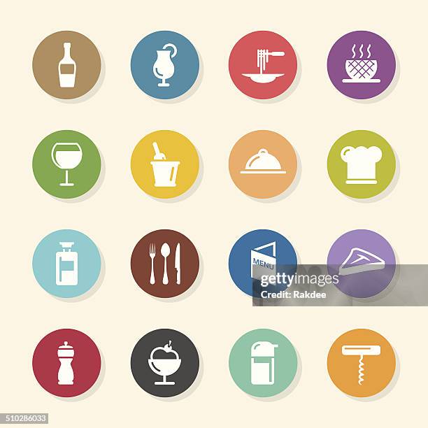 restaurant icons set 1 - color circle series - ice cream sauce bottle stock illustrations