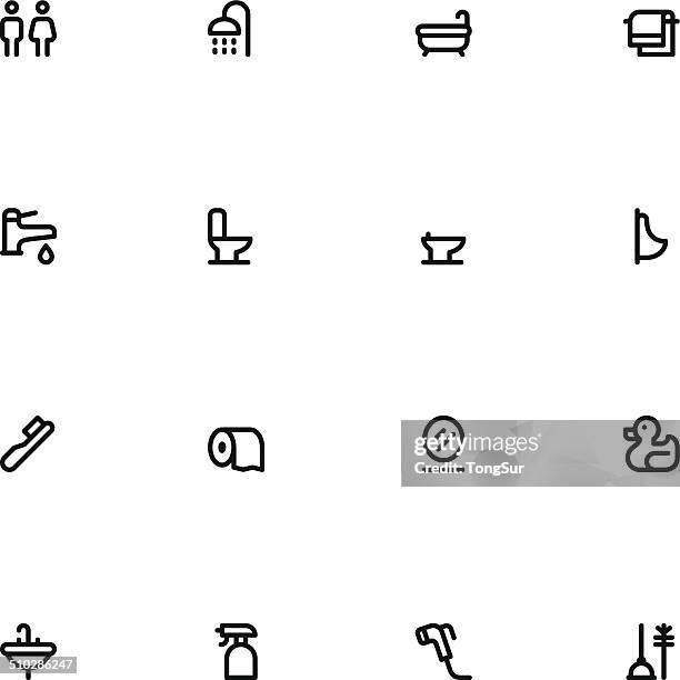bathroom icons - line - toothbrush white background stock illustrations