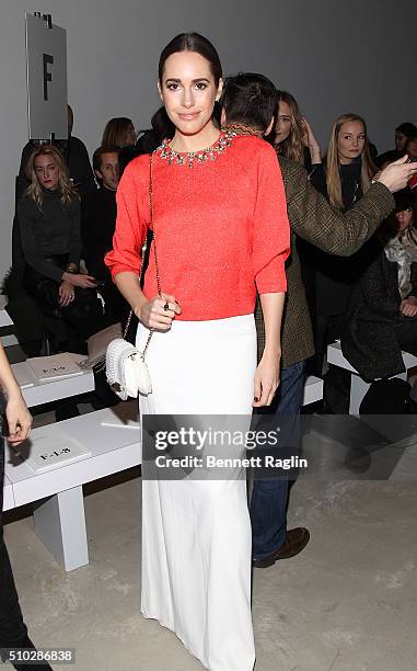 Presenter Louise Roe attends Jenny Packham Fall 2016 New York Fashion Week at The Gallery, Skylight at Clarkson Sq on February 14, 2016 in New York...