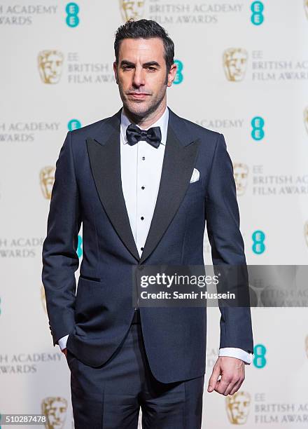 Sacha Baron Cohen poses in the winners room at the EE British Academy Film Awards at The Royal Opera House on February 14, 2016 in London, England.