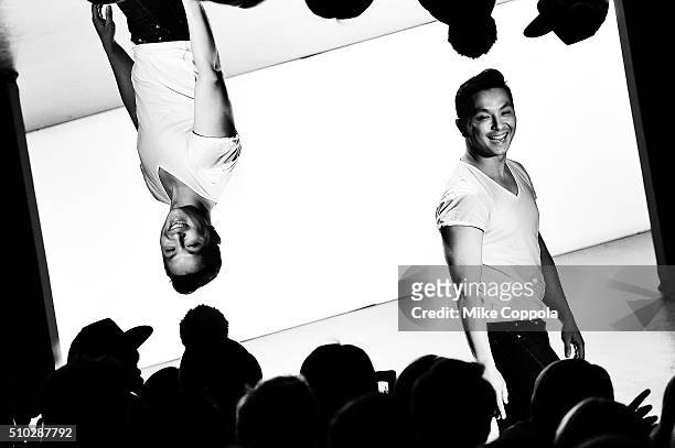 Designer Prabal Gurung poses on the runway after his Fall 2016 fashion show during New York Fashion Week: The Shows at Skylight at Moynihan Station...