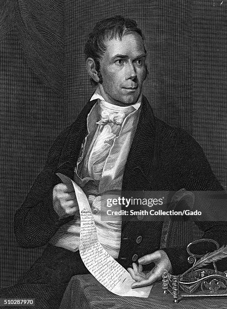 An engraving from a half-length portrait of Henry Clay, who represented Kentucky as a member of both the United States House of Representatives and...