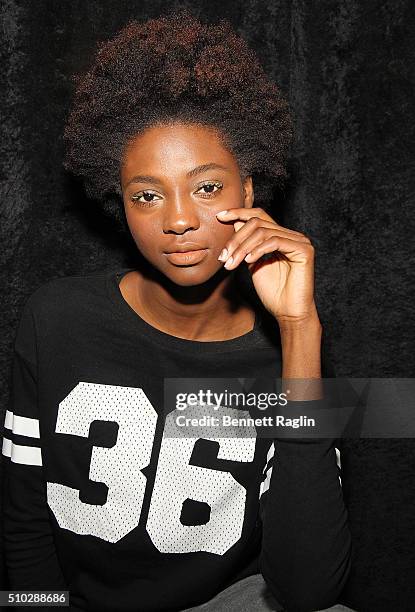 Model Mauza Antonio of Angola poses for a picture backstage at Jenny Packham Fall 2016 New York Fashion Week: The Shows at The Gallery, Skylight at...