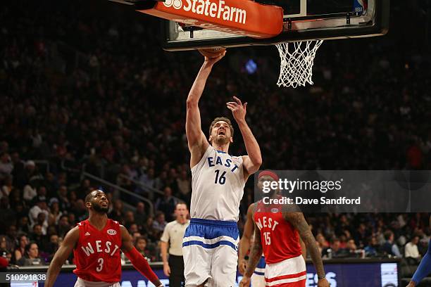 Pau Gasol of the Eastern Conference shoots the ball during the 2016 NBA All-Star Game on February 14, 2016 at the Air Canada Centre in Toronto,...