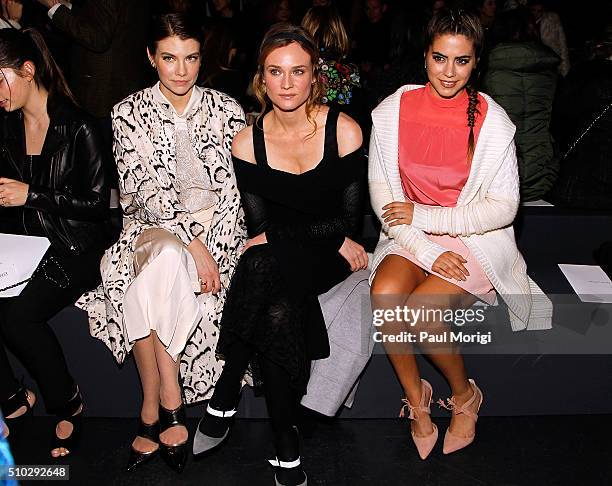 Lauren Cohan, Diane Kruger and Lorenza Izzo attend the Prabal Gurung Fall 2016 fashion show during New York Fashion Week: The Shows at The Arc,...