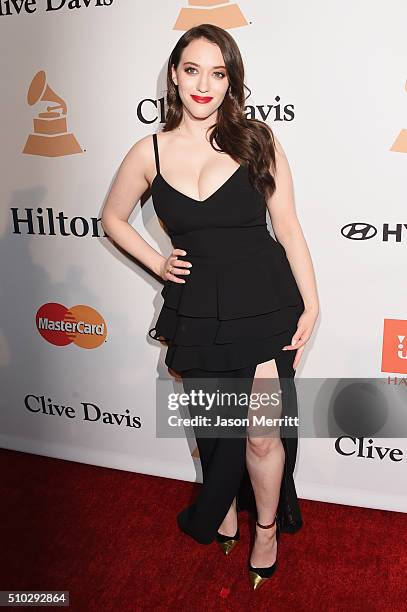Actress Kat Dennings attends the 2016 Pre-GRAMMY Gala and Salute to Industry Icons honoring Irving Azoff at The Beverly Hilton Hotel on February 14,...