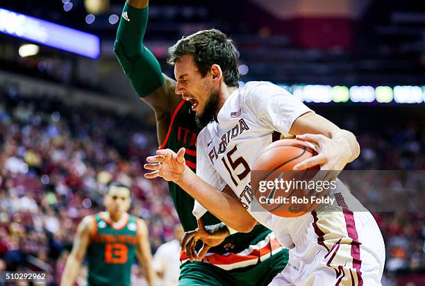 Boris Bojanovsky of the Florida State Seminoles in action during the game against the Miami Hurricanes at the Donald L. Tucker Center on February 14,...