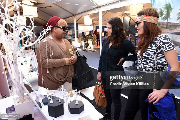 Internet personality Maya Burkenroad and Singer Faye Medeson attend the GRAMMY Gift Lounge during The 58th GRAMMY Awards at Staples Center on...