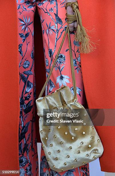 Model poses at J.Crew presentation during Fall 2016 New York Fashion Week at Spring Studios on February 14, 2016 in New York City.