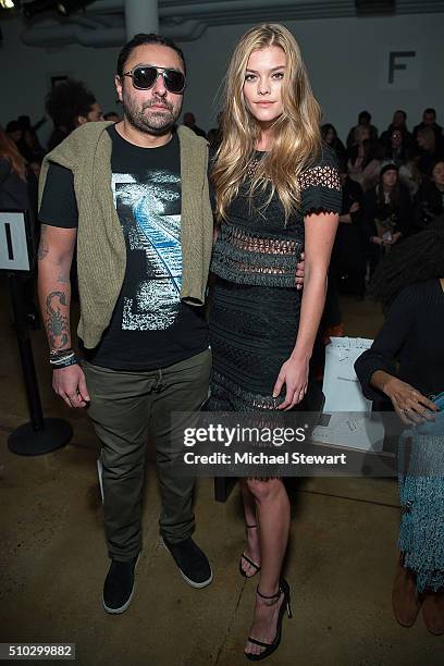 Vikram Chatwal and model Nina Agdal attend the Jonathan Simkhai fashion show during Fall 2016 New York Fashion Week on February 14, 2016 in New York...