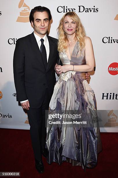 Director Nicholas Jarecki and recording artist Courtney Love attend the 2016 Pre-GRAMMY Gala and Salute to Industry Icons honoring Irving Azoff at...