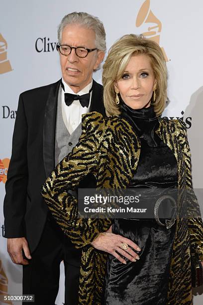 Actress Jane Fonda and record producer Richard Perry attend the 2016 Pre-GRAMMY Gala and Salute to Industry Icons honoring Irving Azoff at The...