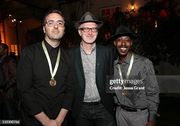 Nominee Charles Moniz, Scott Bomar and nominee Trenton Ayres attend The 58th GRAMMY Awards - Nominee Reception at The Wilshire Ebell Theatre on...