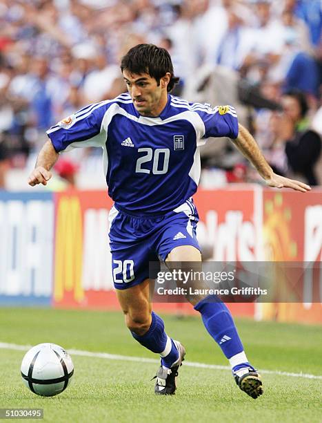 Georgios Karagounis of Greece in action during the UEFA Euro 2004, Semi Final match between Greece and Czech Republic at the Dragao Stadium on July...