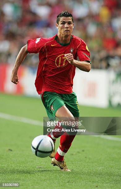 Cristiano Ronaldo of Portugal in action during the UEFA Euro 2004, Final match between Portugal and Greece at the Luz Stadium on July 4, 2004 in...