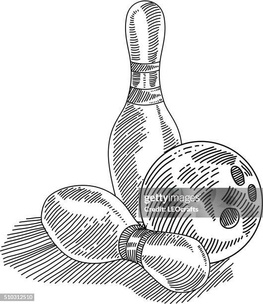 bowling drawing - bowling pin stock illustrations