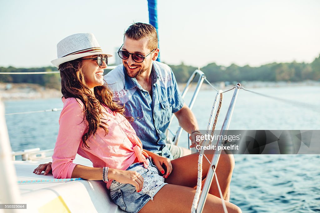 Happy couple on a yacht