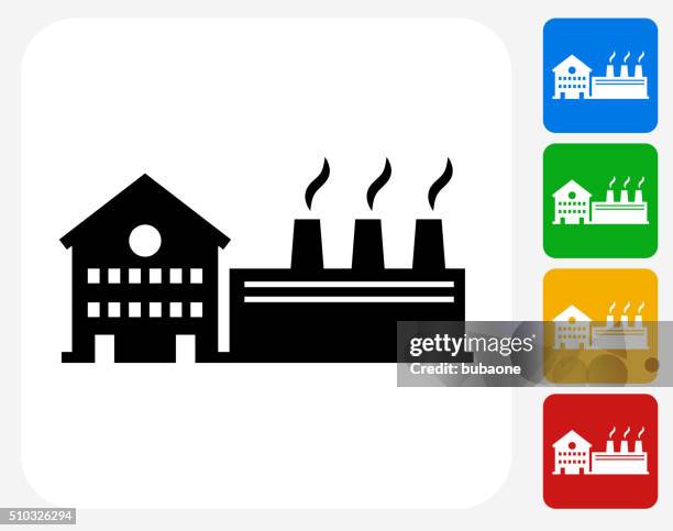factory icon flat graphic design - industrial revolution stock illustrations