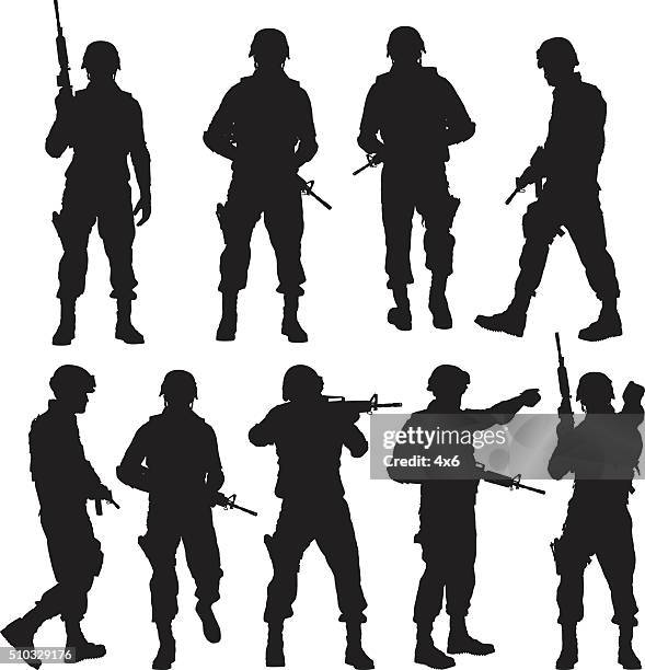 police in various actions - contour stock illustrations