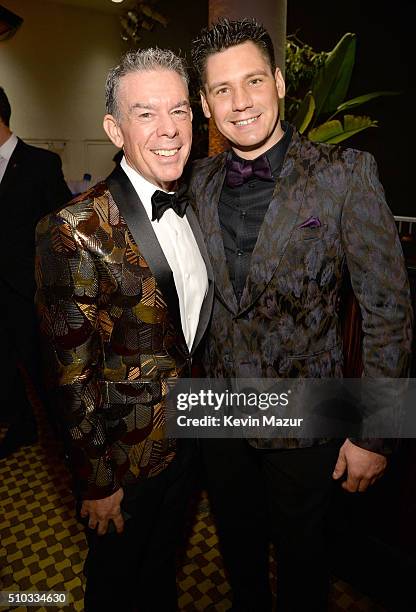 Elvis Duran and Alex Carr attend the 2016 Pre-GRAMMY Gala and Salute to Industry Icons honoring Irving Azoff at The Beverly Hilton Hotel on February...