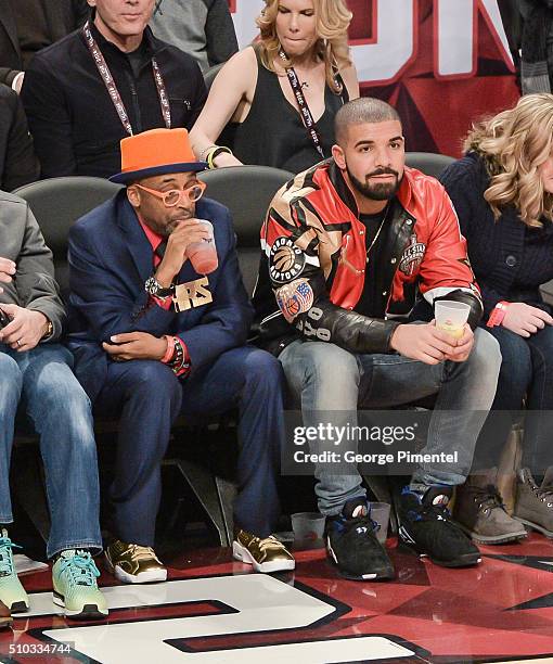 Director Spike Lee and Drake attend the 2016 NBA All-Star Game at Air Canada Centre on February 14, 2016 in Toronto, Canada.