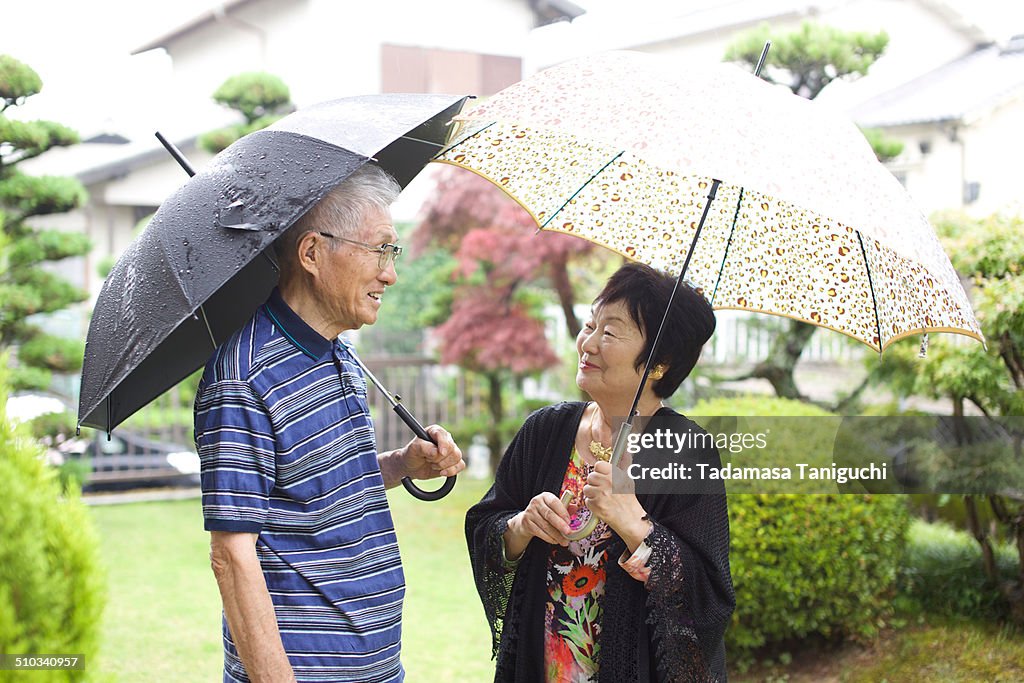 Senior man and woman talking