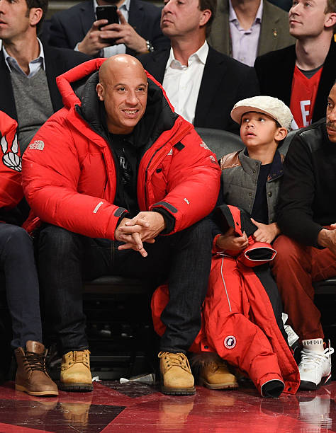 Actor Vin Diesel and son Vincent Sinclair attend the 2016 NBA All-Star Game at Air Canada Centre on February 14, 2016 in Toronto, Canada.