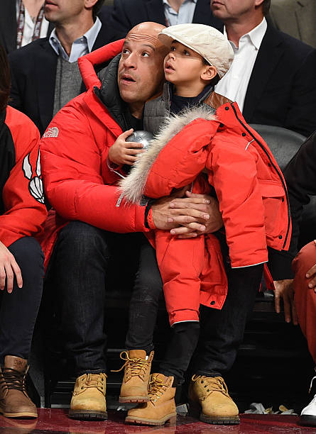 Actor Vin Diesel and son Vincent Sinclair attend the 2016 NBA All-Star Game at Air Canada Centre on February 14, 2016 in Toronto, Canada.