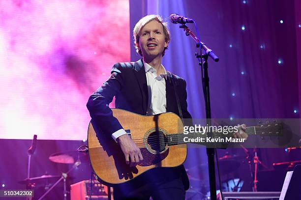 Beck performs onstage during the 2016 Pre-GRAMMY Gala and Salute to Industry Icons honoring Irving Azoff at The Beverly Hilton Hotel on February 14,...