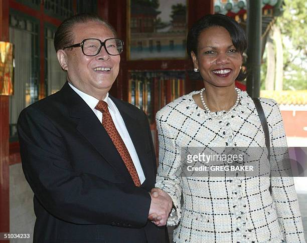 National Security Adviser Condoleezza Rice meets with former Chinese president Jiang Zemin at the Zhongnanhai leadership compound in Beijing, 08 July...