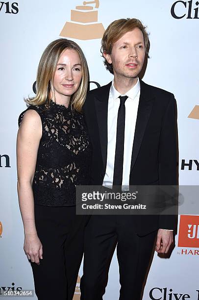 Actress Marissa Ribisi and recording artist Beck attend the 2016 Pre-GRAMMY Gala and Salute to Industry Icons honoring Irving Azoff at The Beverly...