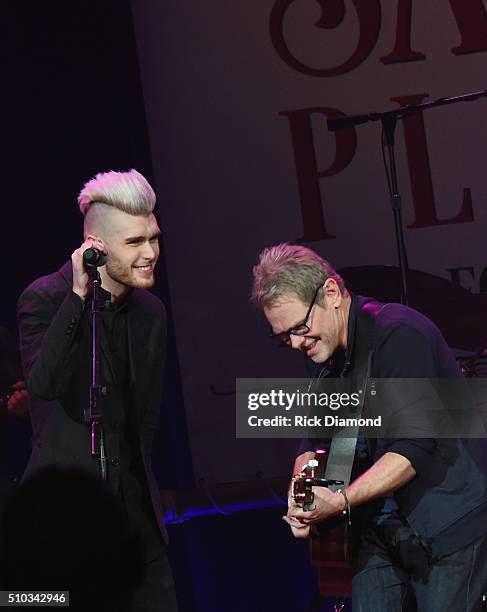 Singers/Songwriters Colton Dixon and Steven Curtis Chapman perform at Sam's Place - Music For The Spirit at Ryman Auditorium on February 14, 2016 in...