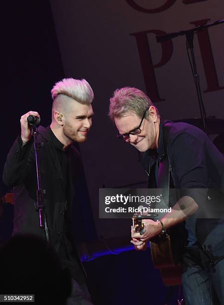 Singers/Songwriters Colton Dixon and Steven Curtis Chapman perform at Sam's Place - Music For The Spirit at Ryman Auditorium on February 14, 2016 in...
