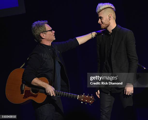 Singers/Songwriters Steven Curtis Chapman and Colton Dixon perform at Sam's Place - Music For The Spirit at Ryman Auditorium on February 14, 2016 in...